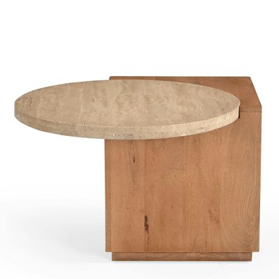 Petite table basse travertin et bois design DUOMO PIER IMPORT
