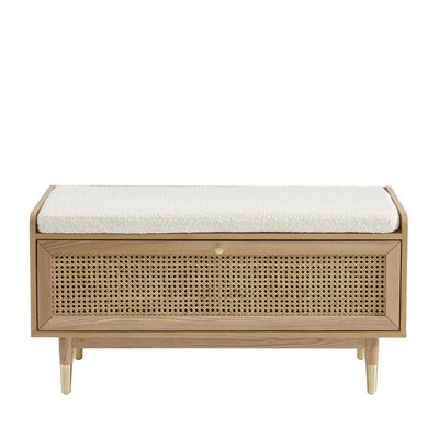 Banc d'entrée avec rangement chaussures en bois et cannage L100cm - BOMBONG DRAWER