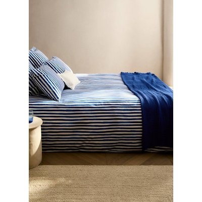 Housse de couette coton percale rayures aquarelle lit 180/200 cm MANGO HOME