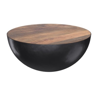 Table basse ronde en bois massif et métal D90 cm - TAJY RENDEZ-VOUS DÉCO