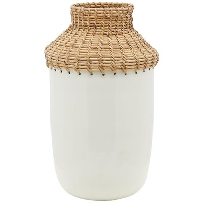 Vase en métal blanc et rotin Grand modèle AUBRY GASPARD
