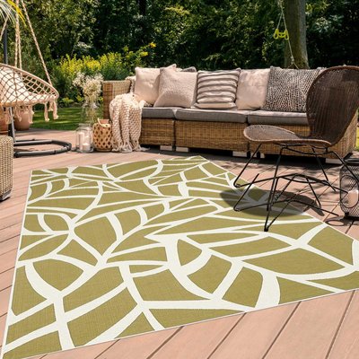 Tapis extérieur tissé kilim rectangle FEUILLE UN AMOUR DE TAPIS