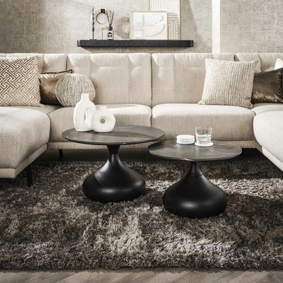 Table basse ronde forme organique plateau effet marbre noir (lot de 2) RALF PIER IMPORT