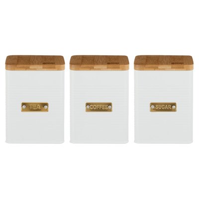 Set of 3 Otto Square Tea Coffee Sugar Canisters in White TYPHOON