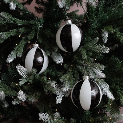 Set of 3 Black Stripe Baubles SO'HOME