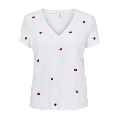 T-shirt scollo a V, ricamata ONLY