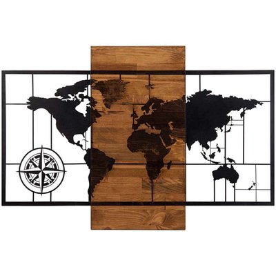 Décoration murale en métal et bois Mappemonde HANAH HOME