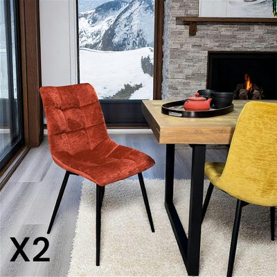 Chaise en velours rouge motif damier (lot de 2) PALERME PIER IMPORT