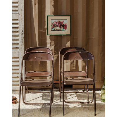 Lot de 4 chaises en métal marron Alma N°1574 - Bon état DEBONGOUT
