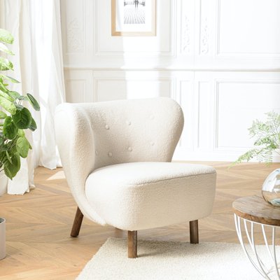 Fauteuil capitonné tissu bouclette blanc TIM PIER IMPORT