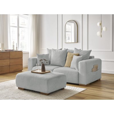 Canapé droit fixe 3 places en tissu chiné avec pouf, SIDONIE BOBOCHIC