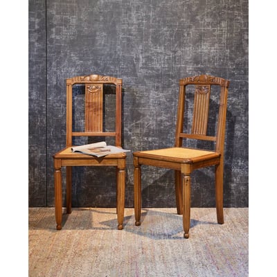 Paire de chaises Art déco en cannage Claude N°1609 - Bon état DEBONGOUT