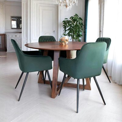 Table à manger ronde vintage Ø137 cm - pieds croisés, finition noyer LILLEHAMMER PIER IMPORT