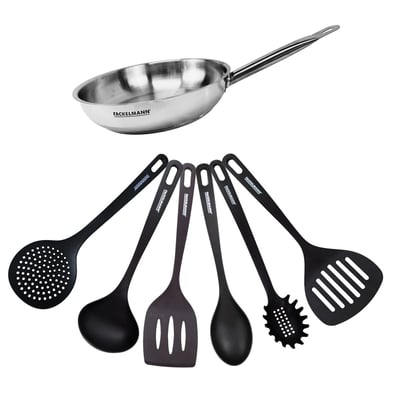 Set de 1 poêle 24 cm en inox et 6 ustensiles ETERNA FACKELMANN