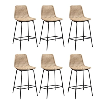 Lot de tabourets d'ilot et bar en métal et assise en rotin 65cm BALI|Lot de 6 | Lot de 6 MOB IN