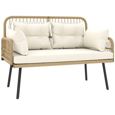 Canapé de jardin 2 places style colonial 5 coussins beige résine tressée OUTSUNNY