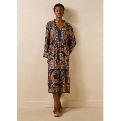 Robe manches longues encolure tunisienne imprimée LA FEE MARABOUTEE