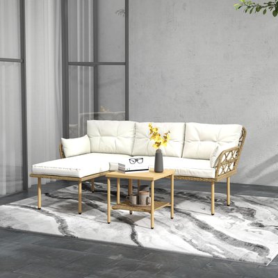 Salon de jardin d'angle 4 places style exotique résine tressée OUTSUNNY
