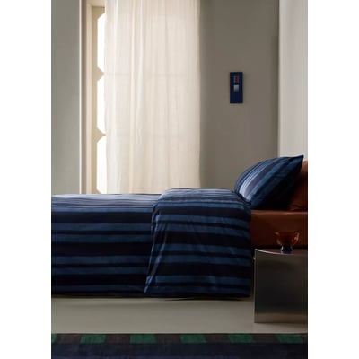 Housse de couette en percale de coton à rayures denim Lit 180/200 cm MANGO HOME