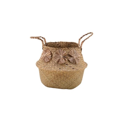 Panier en fibres naturelles avec pompons 31x27cm ORNAMI