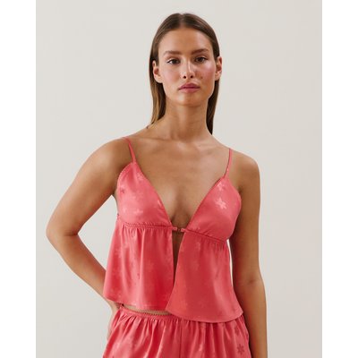Top en satin à motifs fleurs rose LATTELIZ UNDIZ