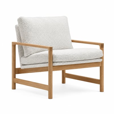 Fauteuil, Chêne massif et tissu bouclé, TROUBADOUR ALTASSINA