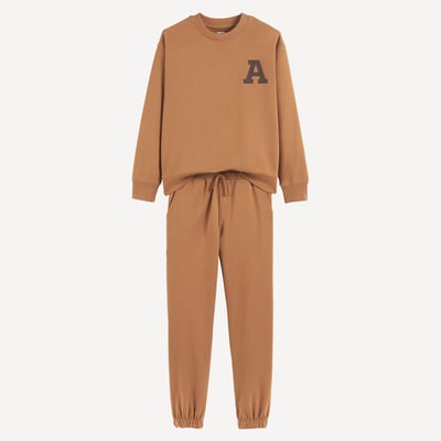 Ensemble 2 pièces en molleton, sweat col rond et pantalon de jogging LA REDOUTE COLLECTIONS