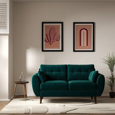 Ada Scandi Buttoned Velvet 2 Seater Sofa with Dark Wood Legs SO'HOME
