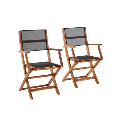 Lot de 2 fauteuils de jardin en acacia et textilène pliant  HANOÏ BERAH GETAH