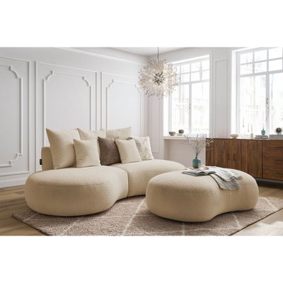 Canapé droit fixe 5 places en tissu bouclette avec pouf, SAINT-GERMAIN BOBOCHIC