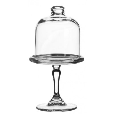 Mini Présentoir à Patisserie sur Pied Rond en Verre Transparent avec Cloche en Verre WADIGA