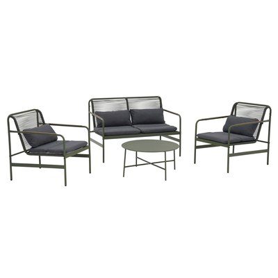 Salon de jardin 4 places en métal avec 1 canapé, 2 fauteuils et table basse, LUMO OVIALA