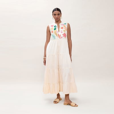 Robe longue fluide brodée à col mao LOLA CASADEMUNT
