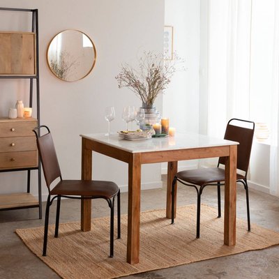 Table à manger carrée en bois d'acacia et marbre  ARTHURO MADE IN MEUBLES 