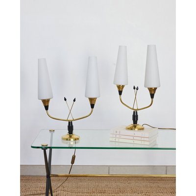 Paire de lampe à poser en laiton Suzanne N°569 - Bon état DEBONGOUT