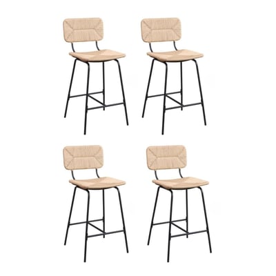 Lot de tabourets de bar et d'ilot en métal et assise rotin 65cm TIDRA|Lot de 4 | Lot de 4 MOB IN