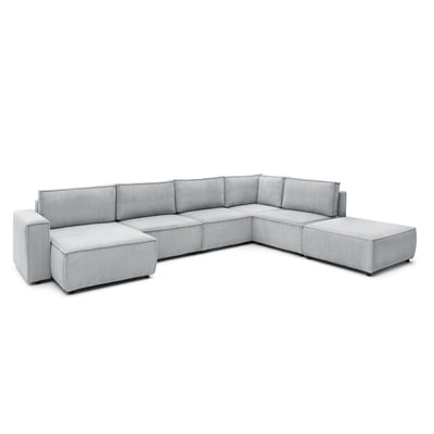 Canapé d'angle fixe modulable XL velours côtelé avec pouf, NIHAD BOBOCHIC