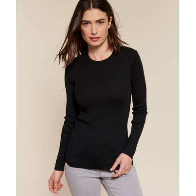 Pull col rond en laine mérinos, uni et rayé DAMART