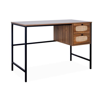 Bureau décor bois et cannage 2 tiroirs RETRO SWEEEK