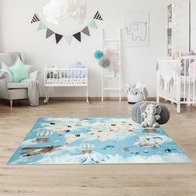 Tapis enfant tissé motif fresque LE MONDE UN AMOUR DE TAPIS