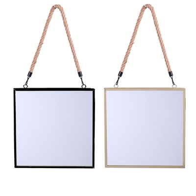 Set de 2 miroirs carrés suspendus corde noir et doré - 30x30cm WADIGA