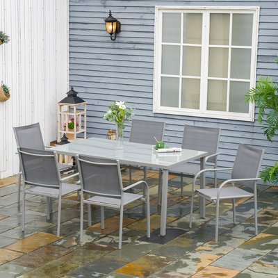 Ensemble de jardin 6 personnes avec table à manger OUTSUNNY