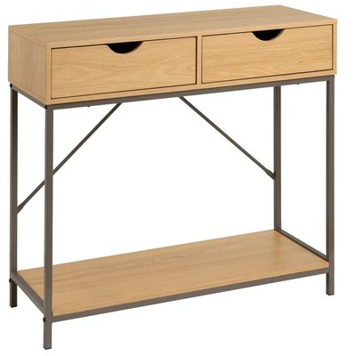 Console d'entrée couleur bois naturel et métal gris 2 Tiroirs 80x30x75cm WADIGA