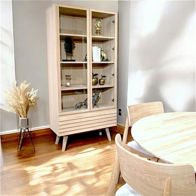 Bibliothèque vitrine en bois de chêne blanc COLOGNE PIER IMPORT