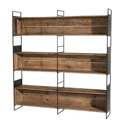 Bibliothèque en bois recyclé 180cm 6 niveaux avec niches de rangement style vintage CRACOVIE PIER IMPORT