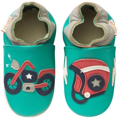 Chaussons bébé cuir souple Malo la moto TICHOUPS