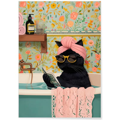 Affiche Le chat prend son bain L'AFFICHERIE