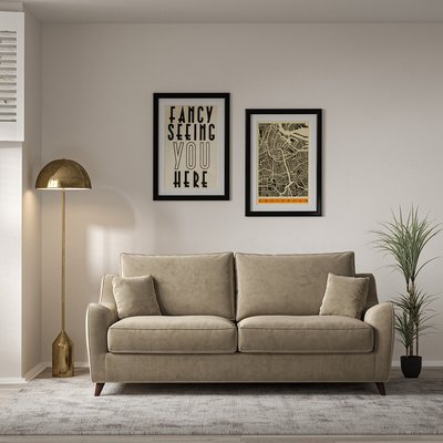 Amelia Textured Velvet 3 Seater Sofa with Dark Wood Legs SO'HOME