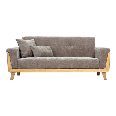 Canapé scandinave 3 places en tissu effet velours texturé taupe et bois clair FJORD MILIBOO