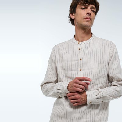Chemise col mao en lin et coton MONOPRIX